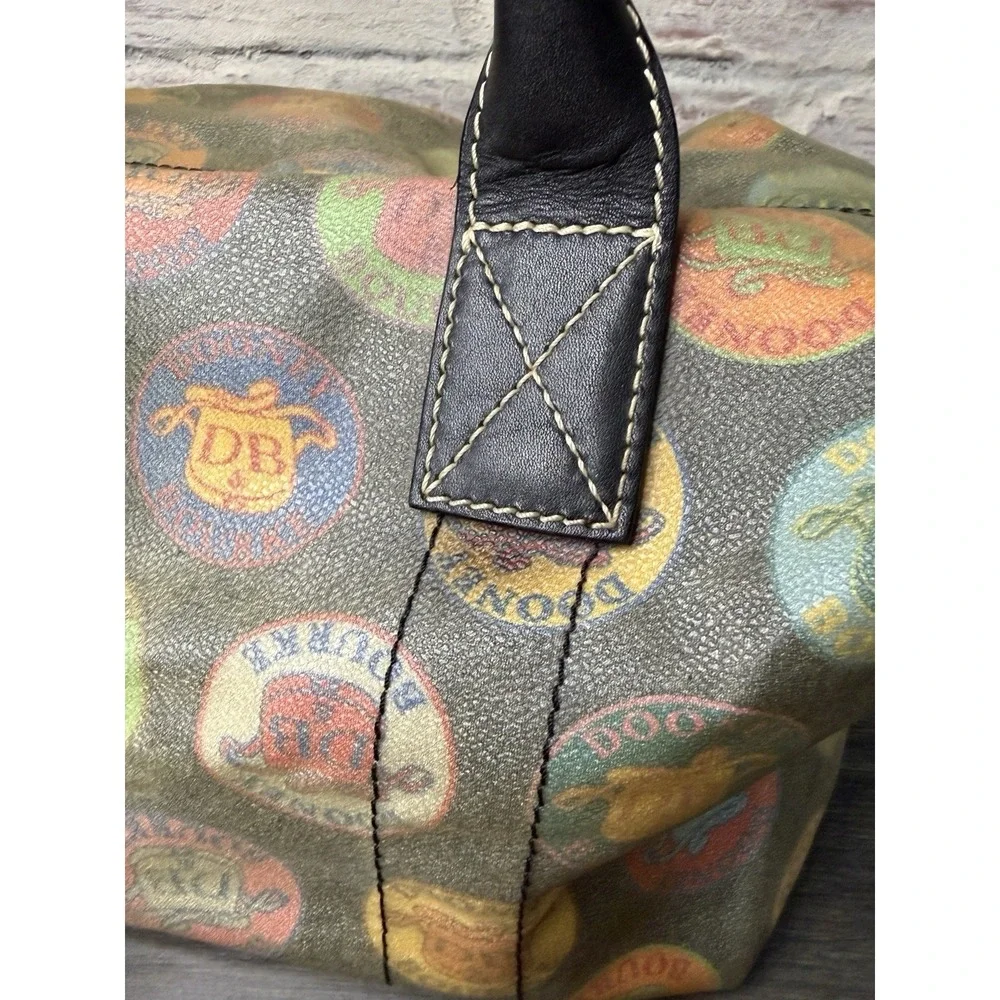 Dooney & Bourke Medallion Print Canvas Leather Large Satchel Purse Vintage AS IS